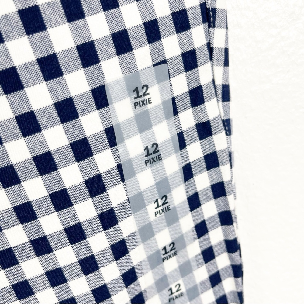 OLD NAVY Blue White Gingham Checkered Plaid Pixie High Rise Cropped Pants  12 - Picture 8 of 12